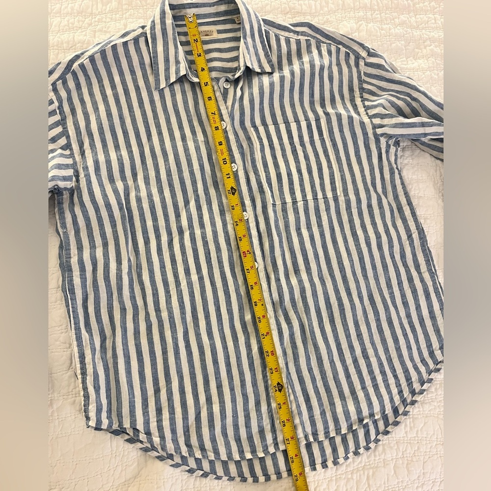 Faherty Laguna Linen blue white stripe M - Picture 8 of 12